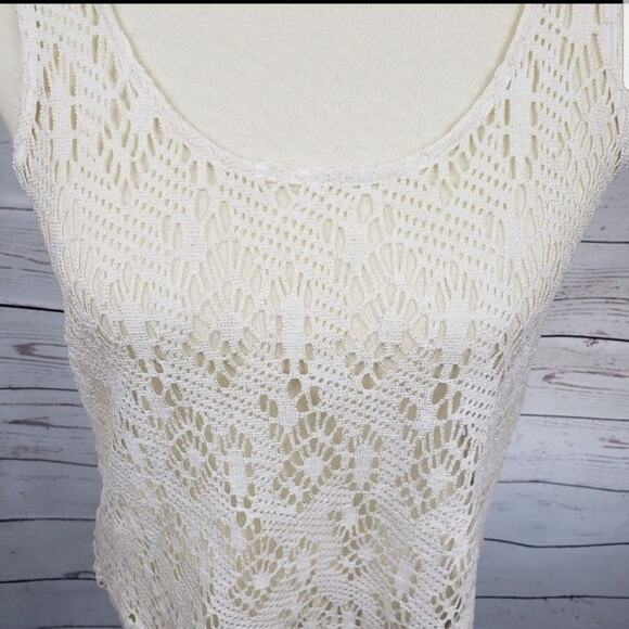 Kirra Cream & Gold Metallic Mesh Tank Top Small - Picture 2 of 7
